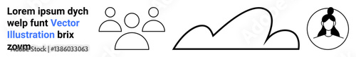 Stylized icons of three users, a cloud, and a single user profile. Ideal for teamwork, collaboration, user management, cloud solutions, profiles, communication and a simple landing page