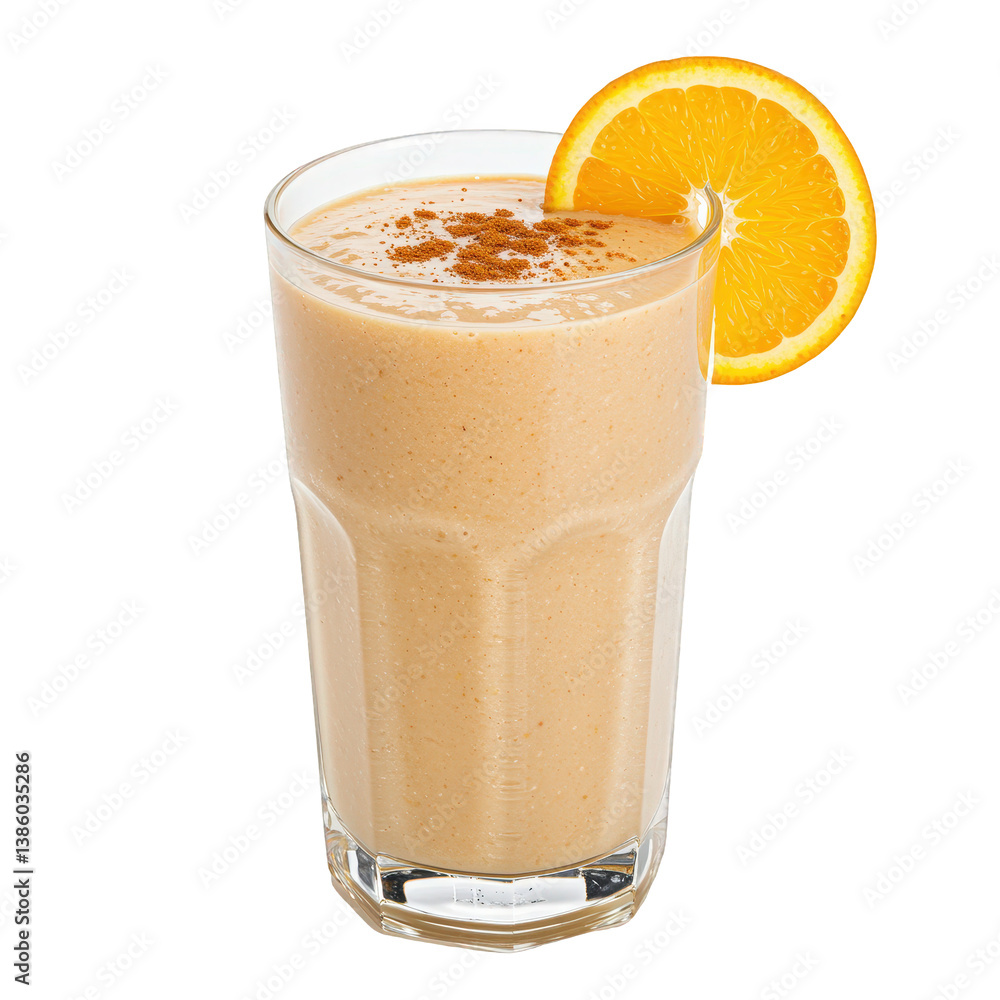 Creamy spiced smoothie with cinnamon and orange garnish. Creamy spiced smoothie with cinnamon and orange garnish.