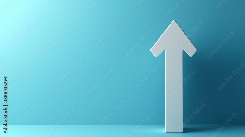 A white arrow pointing upwards on a blue background