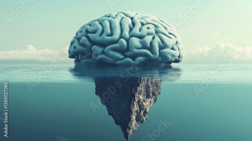 Floating Brain with Submerged Rock Formation