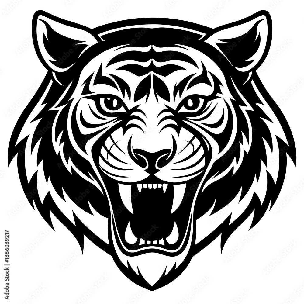 A majestic tiger emerging from a lush, vibrant rainforest, surrounded by tropical plants and orange flowers, showcasing its striking fur and intense gaze. A majestic tiger emerging from a lush, vibrant rainforest, surrounded by tropical plants and orange flowers, showcasing its striking fur and intense gaze.