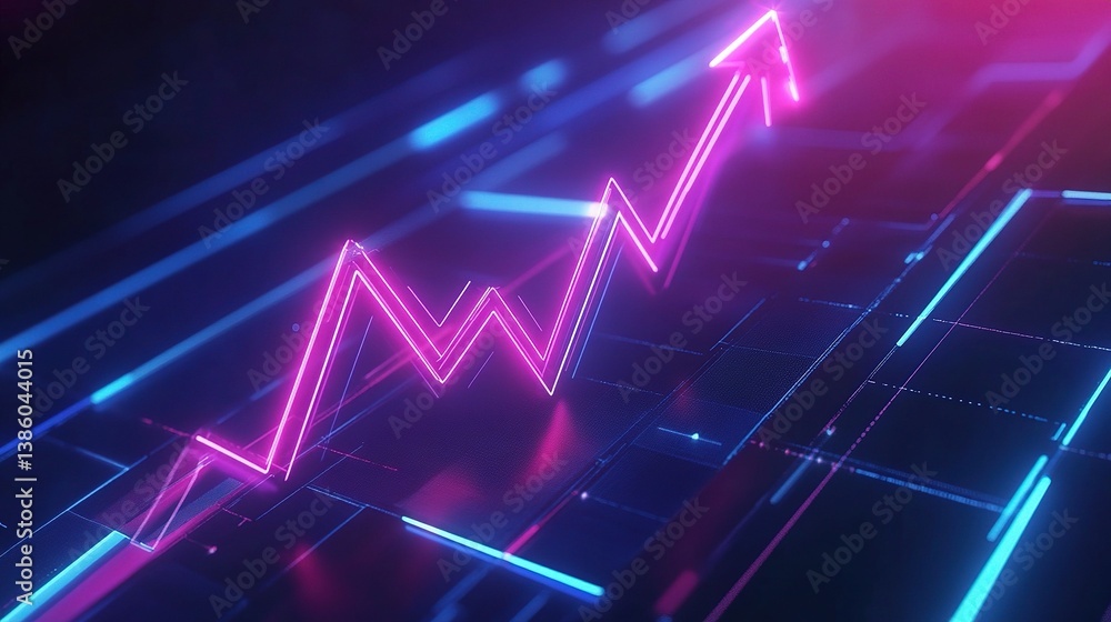 Double Exposure of Glowing Financial Graph in Neon Colors Double Exposure of Glowing Financial Graph in Neon Colors