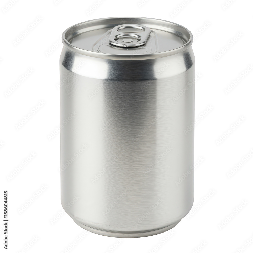 Sleek silver aluminum drink can with an unopened pull tab. Sleek silver aluminum drink can with an unopened pull tab.