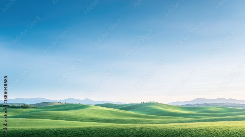 Obraz premium minimalistic image capturing serene start of summer focusing on vibrant green fields under clear blue sky with ample