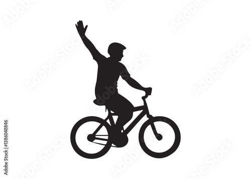 A Person Riding a Bicycle and Waving Silhouette vector