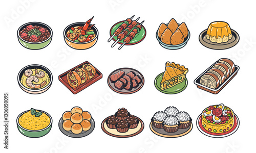 Brazilian foods vector illustration set