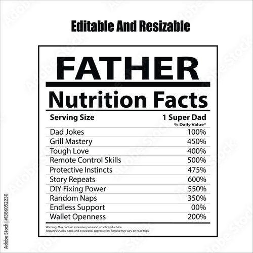 Father Nutrition Facts, Nutrition Facts, Father's Day Nutrition facts , Dad nutrition facts