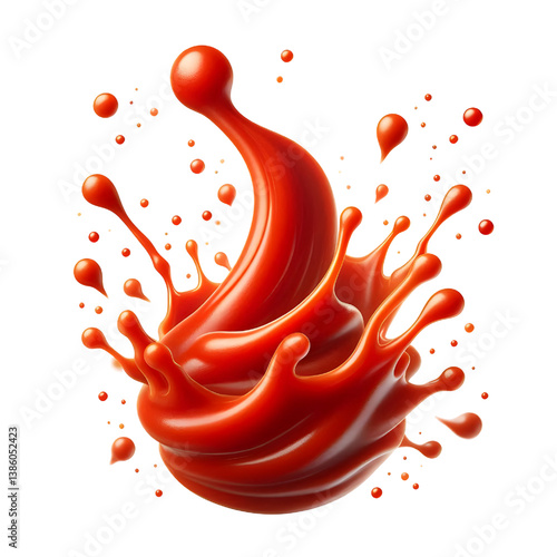 floating splash of tomato ketchup or sauce isolated on white background