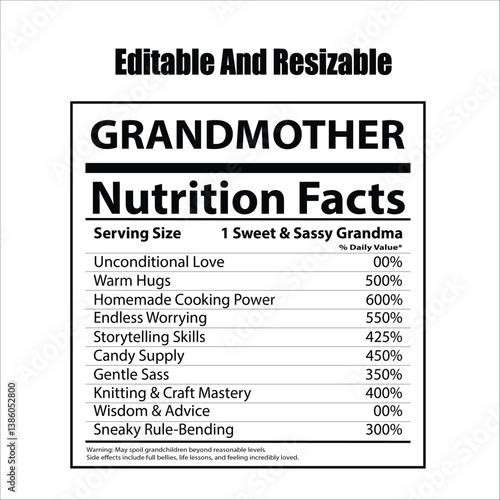 Grandmother Nutrition Facts, Nutrition Facts, 
