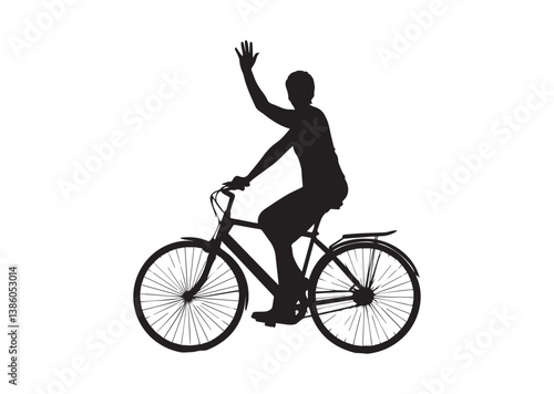 A Person Riding a Bicycle and Waving Silhouette vector