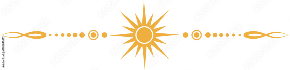 Magic border with stars and moon. Celestial mystic ornament. Astrology tarot golden element with sun symbol. Fantasy divider with spiritual decoration Magic border with stars and moon. Celestial mystic ornament. Astrology tarot golden element with sun symbol. Fantasy divider with spiritual decoration