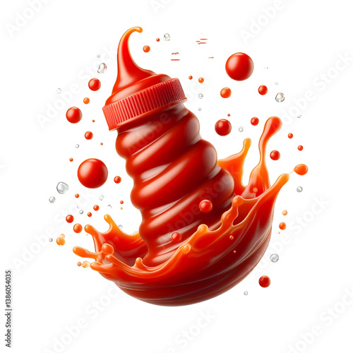floating splash of tomato ketchup or sauce isolated on white background