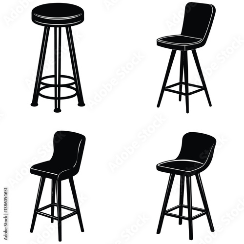 Bar Chair Vector Shilhouette Bundle Set Collection