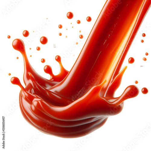 floating splash of tomato ketchup or sauce isolated on white background