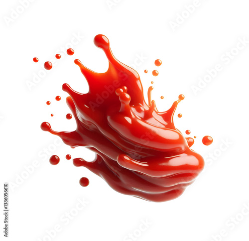 floating splash of tomato ketchup or sauce isolated on white background