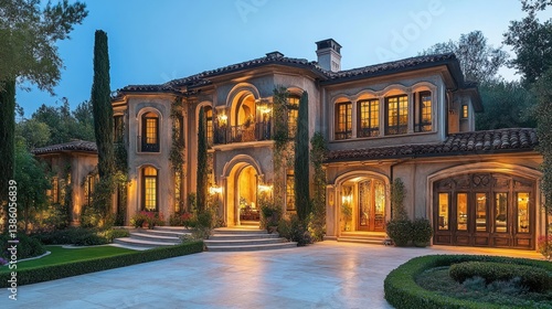 Magnificent Mediterranean Mansion at Dusk