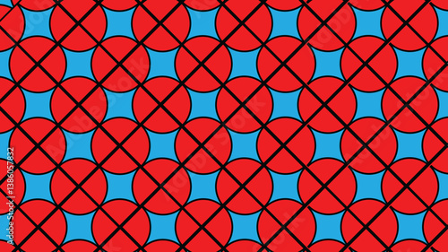 Geometric Illusion Pattern with Red Circles and Black Xs