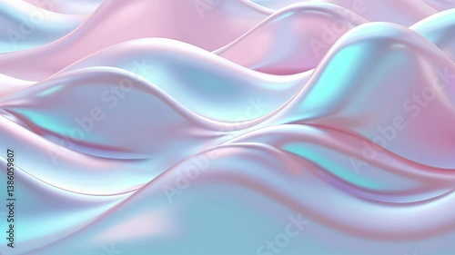 Wallpaper Mural Abstract flowing waves in pastel pink and turquoise with holographic gradient. Smooth curved shapes with glossy, silky texture. Elegant minimal design with iridescent pearl like surface. Futuristic Torontodigital.ca