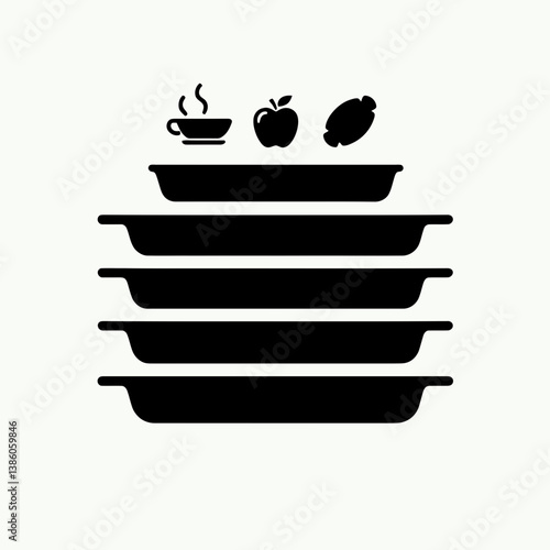 very simple flat and single minimalist Baking Tray Silhouettes in black on a white background