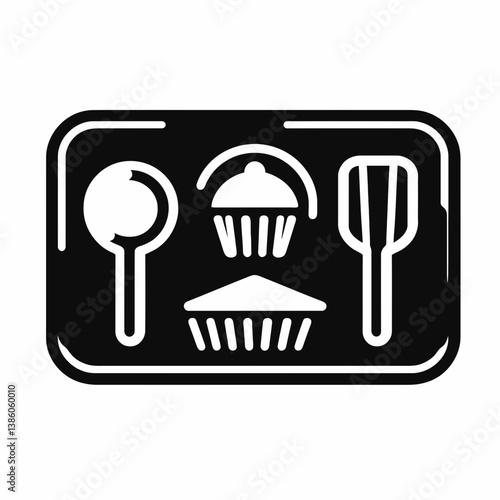 very simple flat and single minimalist Baking Tray Silhouettes in black on a white background