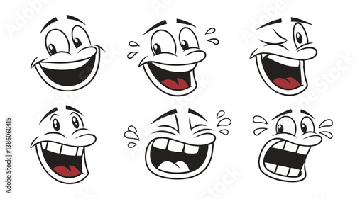 Set Cartoon mouth happy, smile, sad, angry expression doodle set. Hand drawn mouth, tongue caricature icon. Funny comic mouth collection elements
