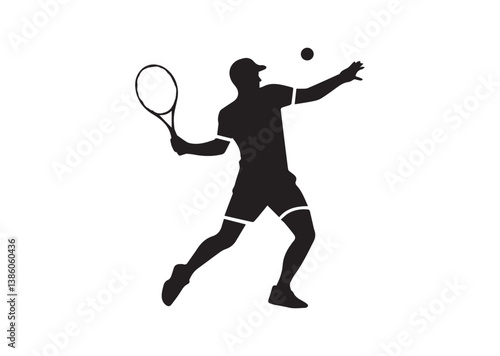 Tennis Player Hitting Ball Silhouette Vector