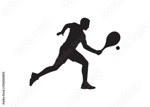 Tennis Player Hitting Ball Silhouette Vector