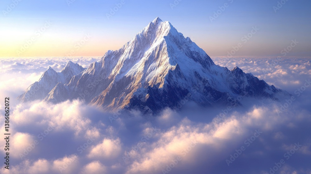 Obraz premium Majestic Snowy Peak Above the Clouds: A Breathtaking View
