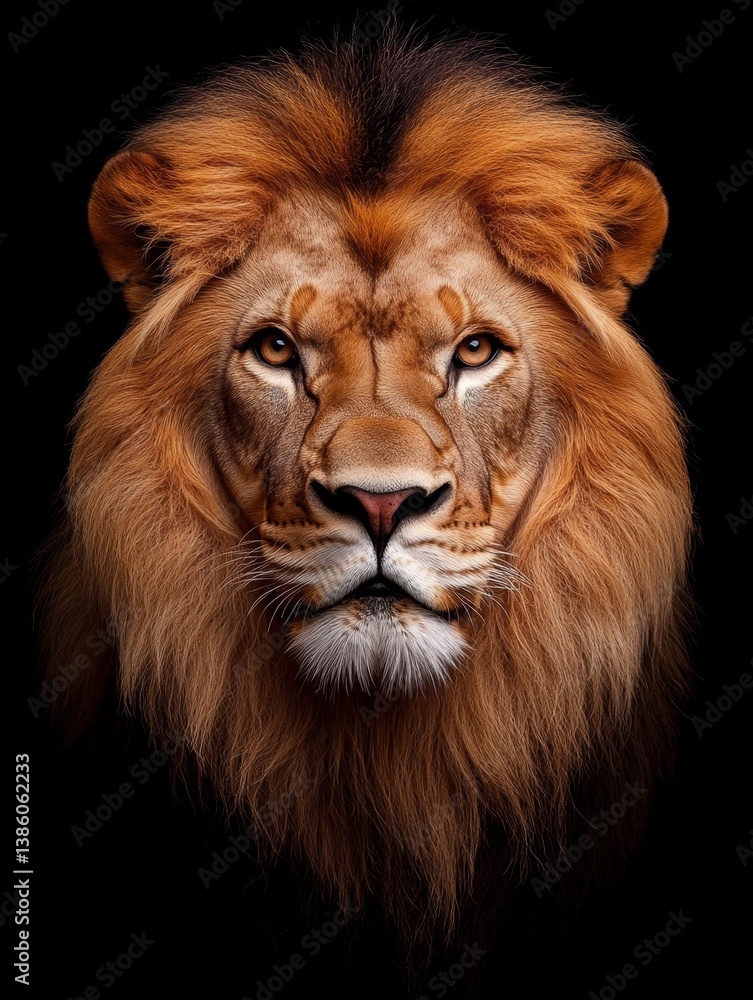 A close up of a lion's face on a black background A close up of a lion's face on a black background