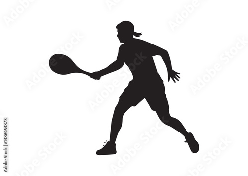 Tennis Player Hitting Ball Silhouette Vector