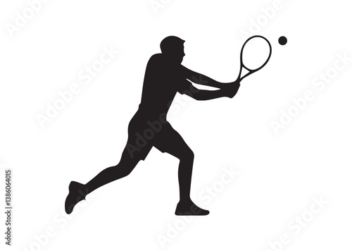 Tennis Player Hitting Ball Silhouette Vector