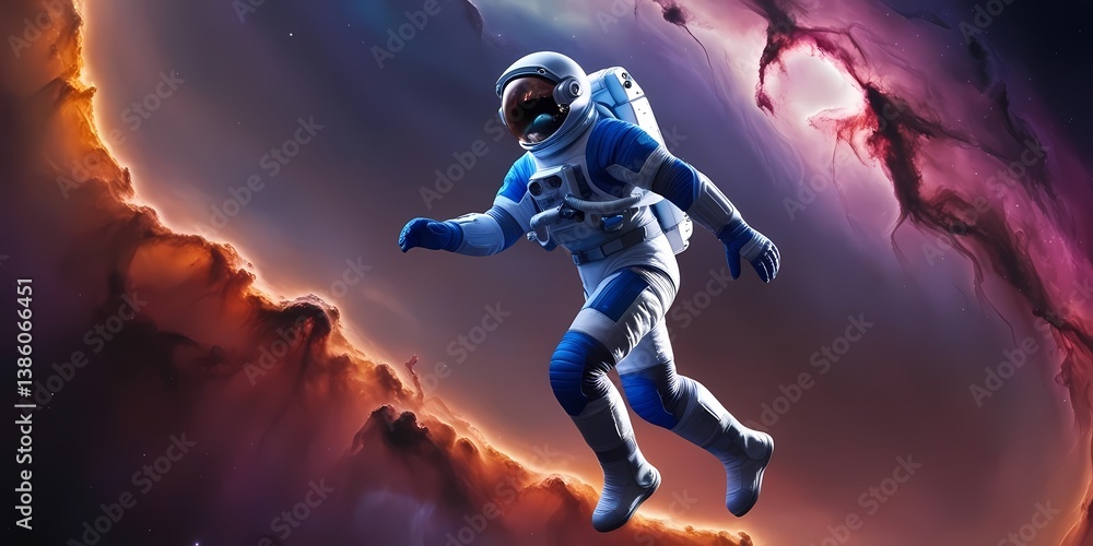 Fototapeta premium A digital painting of a person in a futuristic suit looking at a galaxy, symbolizing space exploration and science fiction, suitable for futuristic and imaginative themes.