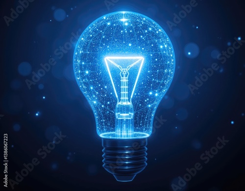 Glowing Light Bulb with Network Connections Illustrating Technology and Innovation