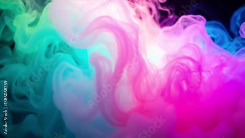 Teal Pink and Purple Swirling Smoke on Dark Background in 8K Slow Motion