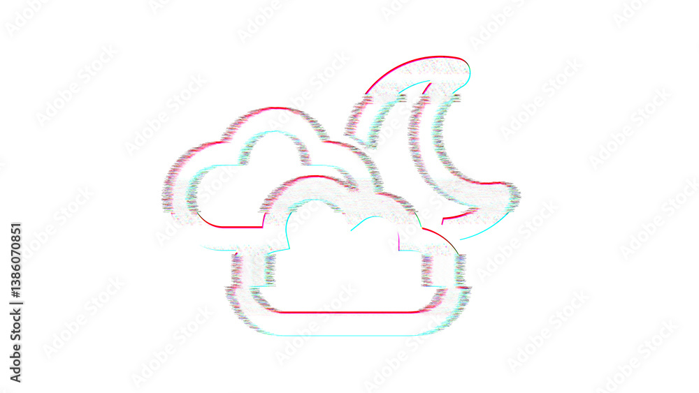 Icon clouds moon is distorted. Glitch. Noise, chromatic aberration, geometric distortion Icon clouds moon is distorted. Glitch. Noise, chromatic aberration, geometric distortion
