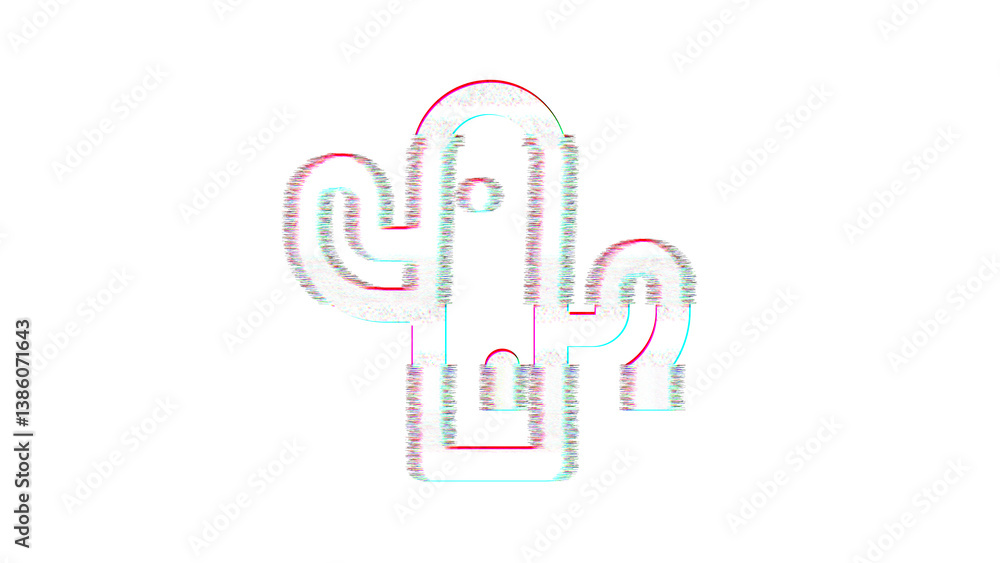 Icon cactus is distorted. Glitch. Noise, chromatic aberration, geometric distortion Icon cactus is distorted. Glitch. Noise, chromatic aberration, geometric distortion