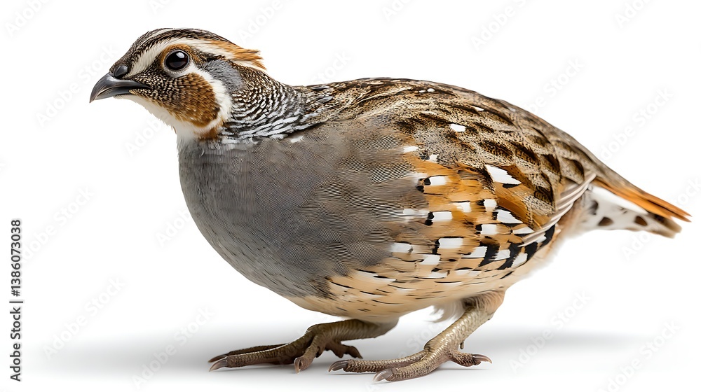 Fototapeta premium Free wild quail on white backdrop 