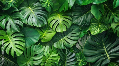 Wallpaper Mural A bird is eye view of tropical palm leaves spread out, with a soft green background, on a white background Torontodigital.ca