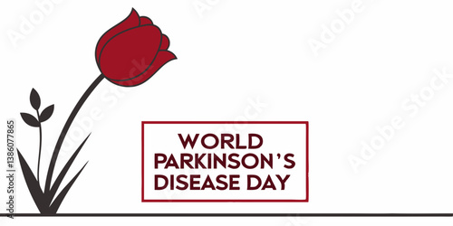 World Parkinson's disease day background. Horizontal poster template with red tulip and gray ribbon, awareness symbols. illustration isolated on white backdrop
