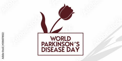 World Parkinson's disease day background. Horizontal poster template with red tulip and gray ribbon, awareness symbols. illustration isolated on white backdrop