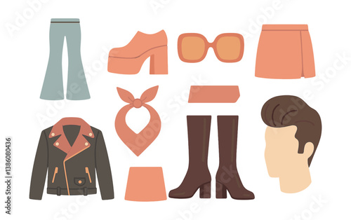 Vintage fashion icons set: retro style elements in flat design for digital and print use