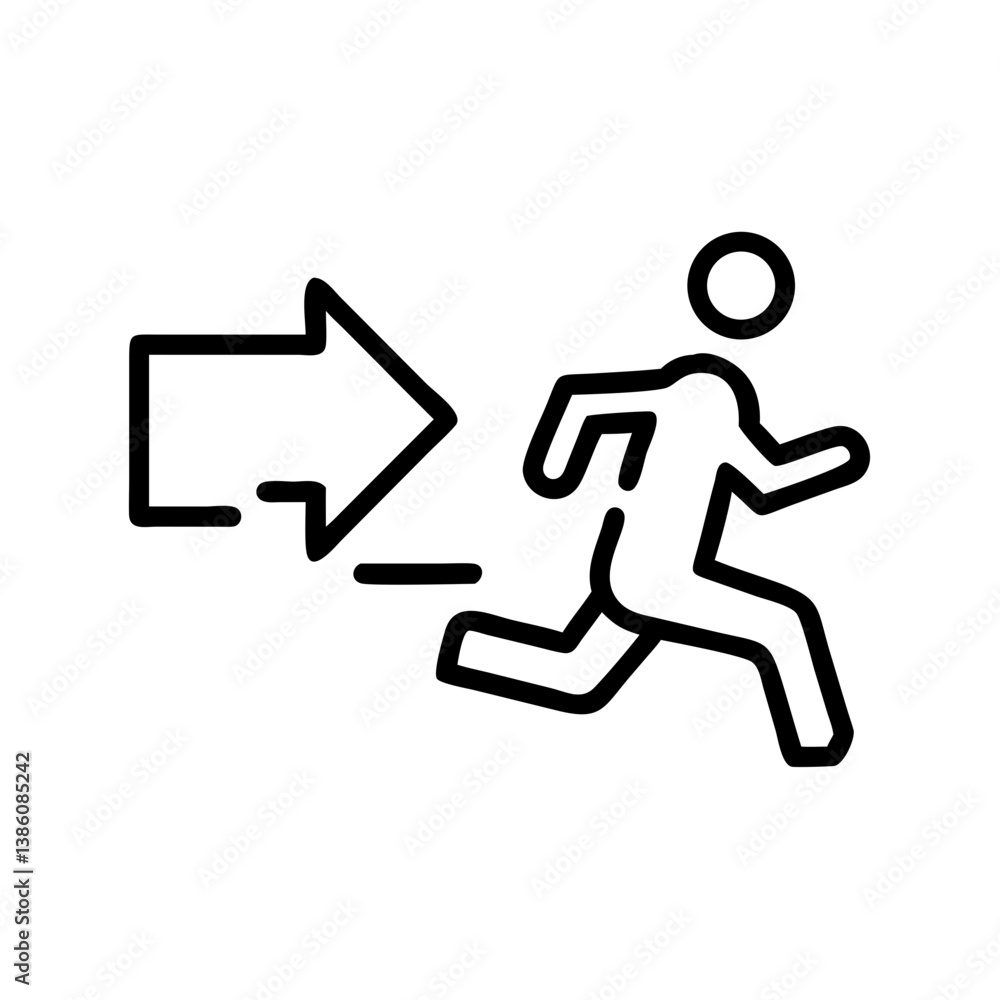 Icon of a person running towards an exit arrow Icon of a person running towards an exit arrow