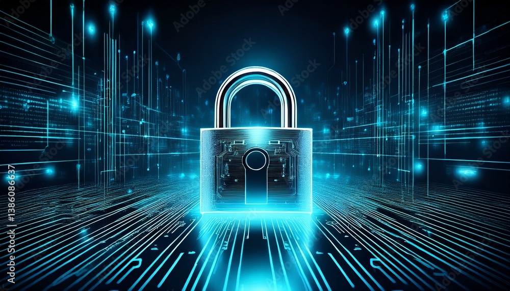 high tech padlock on digital background design high tech padlock on digital background design