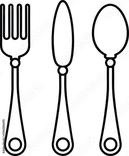 Minimalist Cutlery Set Fork, Knife, Spoon Outline on Transparent Background Design