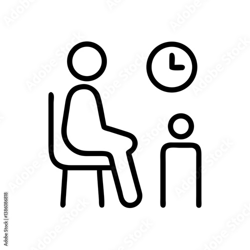 Adult waiting patiently beside child with clock illustration  