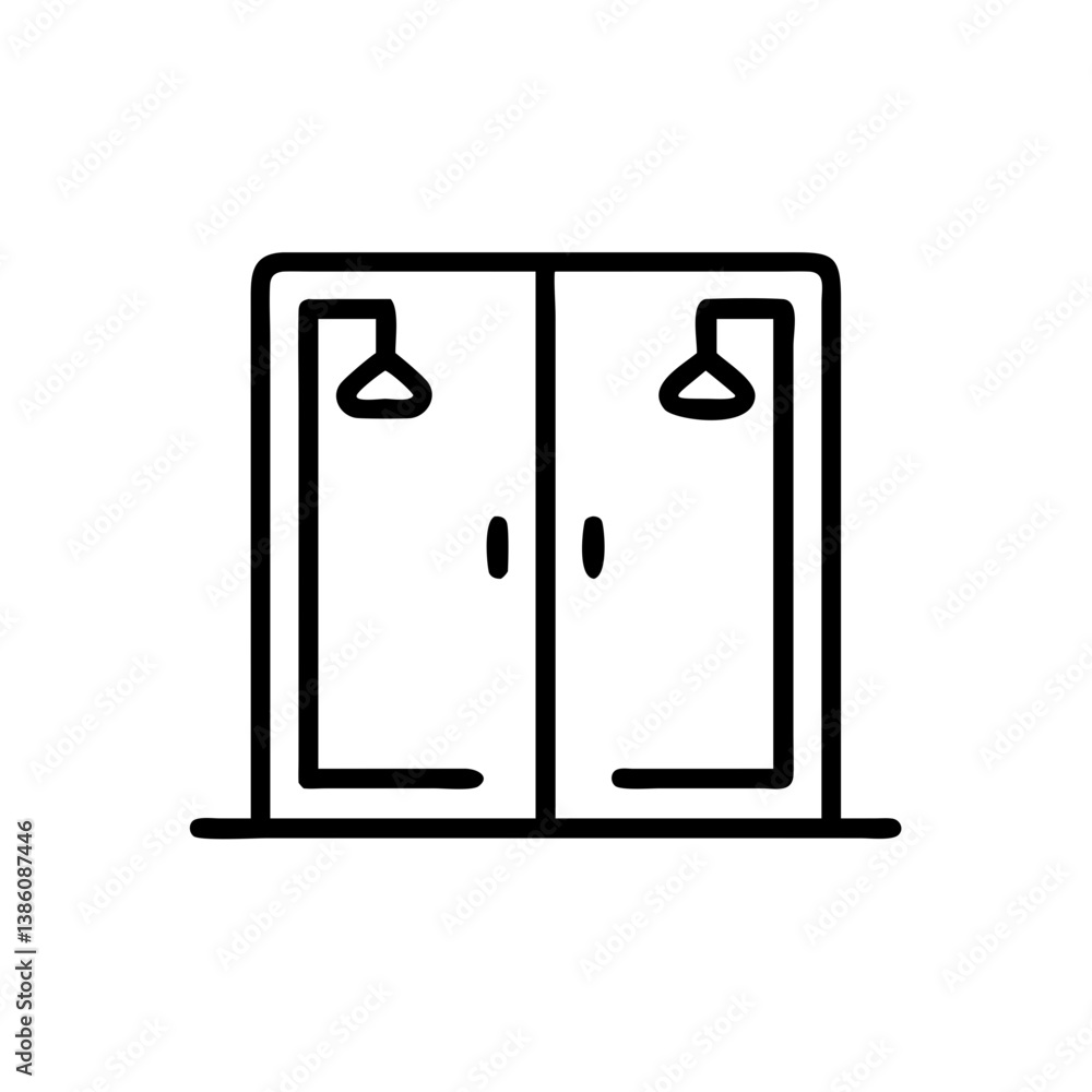 Icon of School Doors in Minimalist Style on White Background Icon of School Doors in Minimalist Style on White Background