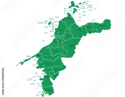 愛媛県　地図　グリーン　斑点　イラスト