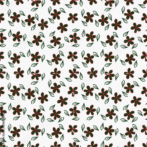Abstract floral seamless pattern. Bright, pastel colors, gouache painting. Outline contour lines flowers. Scribble patterns Curved lines and brush stroke