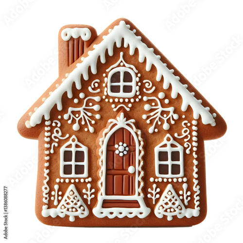 gingerbread house shaped cookie isolated on white background