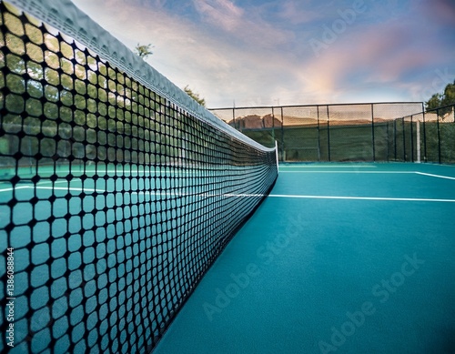 close up of a padel net on a tennis court athletic backdrop